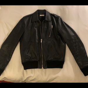 Saint Laurent Classic Black Leather Bomber Jacket